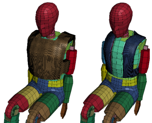 Hybrid III dummy equipped with protective gear.